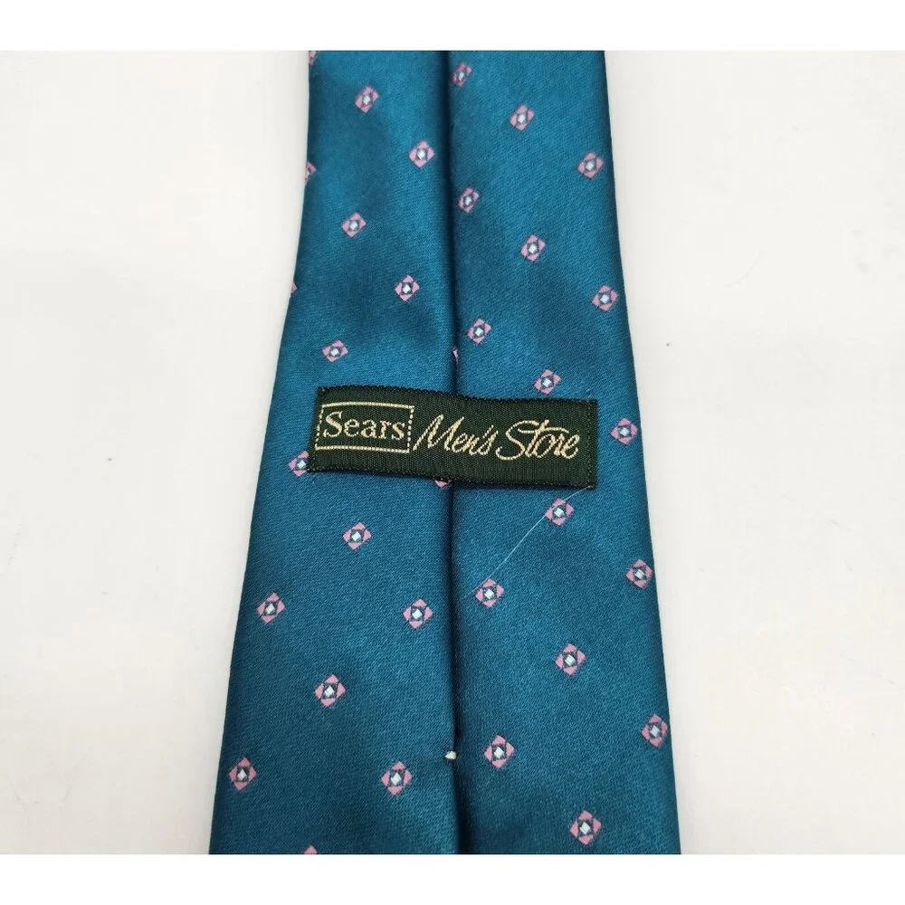 Vintage Sears The Mens Store‎ Tie Necktie Turquoise Blue and Pink Polk Dot EUC